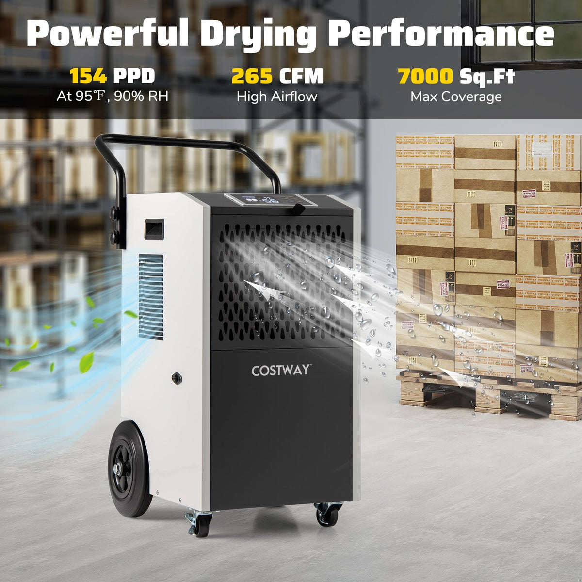 154 Pints Commercial Dehumidifier with Pump and Drain Hoses