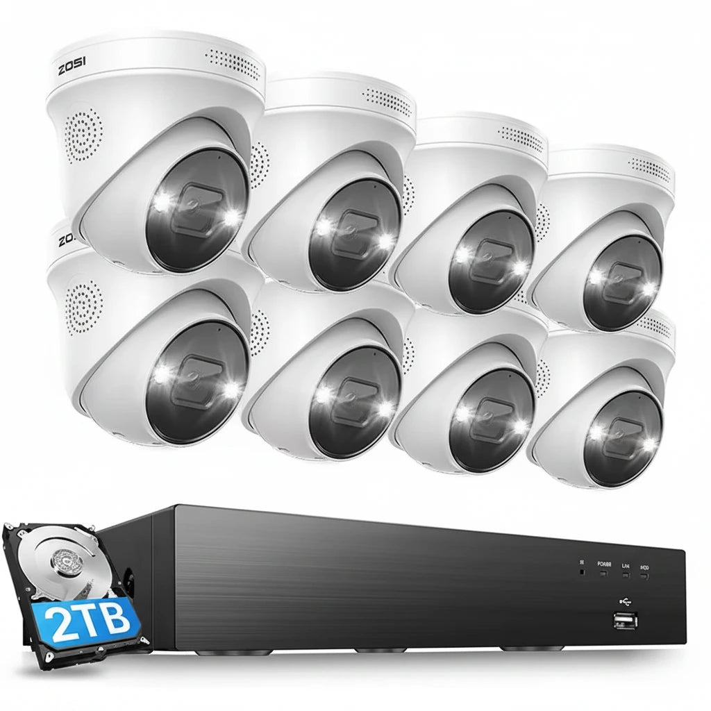 4K UHD 8-Channel 2TB Poe NVR Security Camera System with 8 8MP Wired Spotlight Cameras, Color Night Vision, 2-Way Audio