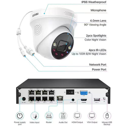 4K UHD 8-Channel 2TB Poe NVR Security Camera System with 8 8MP Wired Spotlight Cameras, Color Night Vision, 2-Way Audio — product view 8