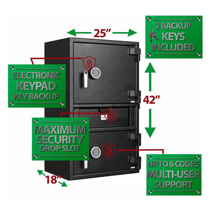 T871 2-Door Depository Drop Safe, Dual Keypad, 6.44 CBF