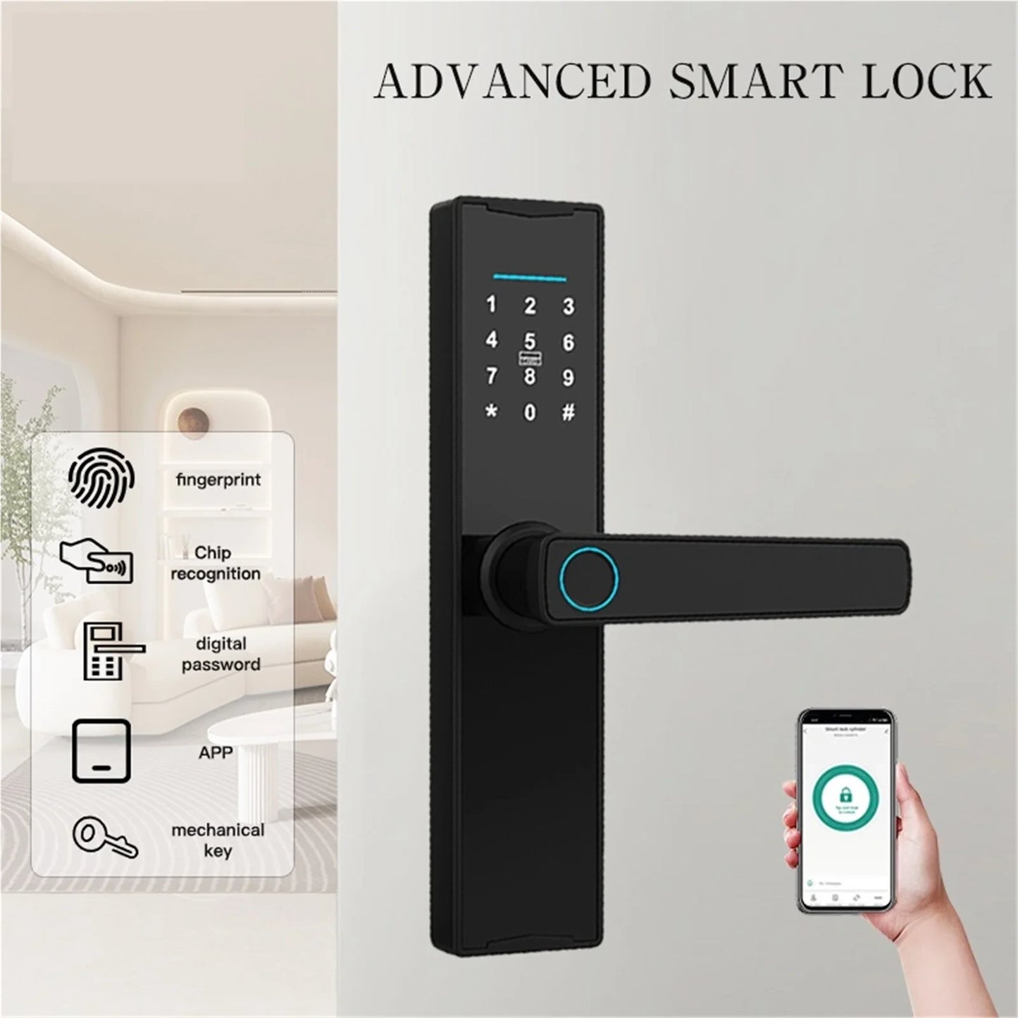 Smart Door Lock Digital Electronic Lock Smart Home Wooden Door Lock Biometric Fingerprint ,Easy to Install — product view 3