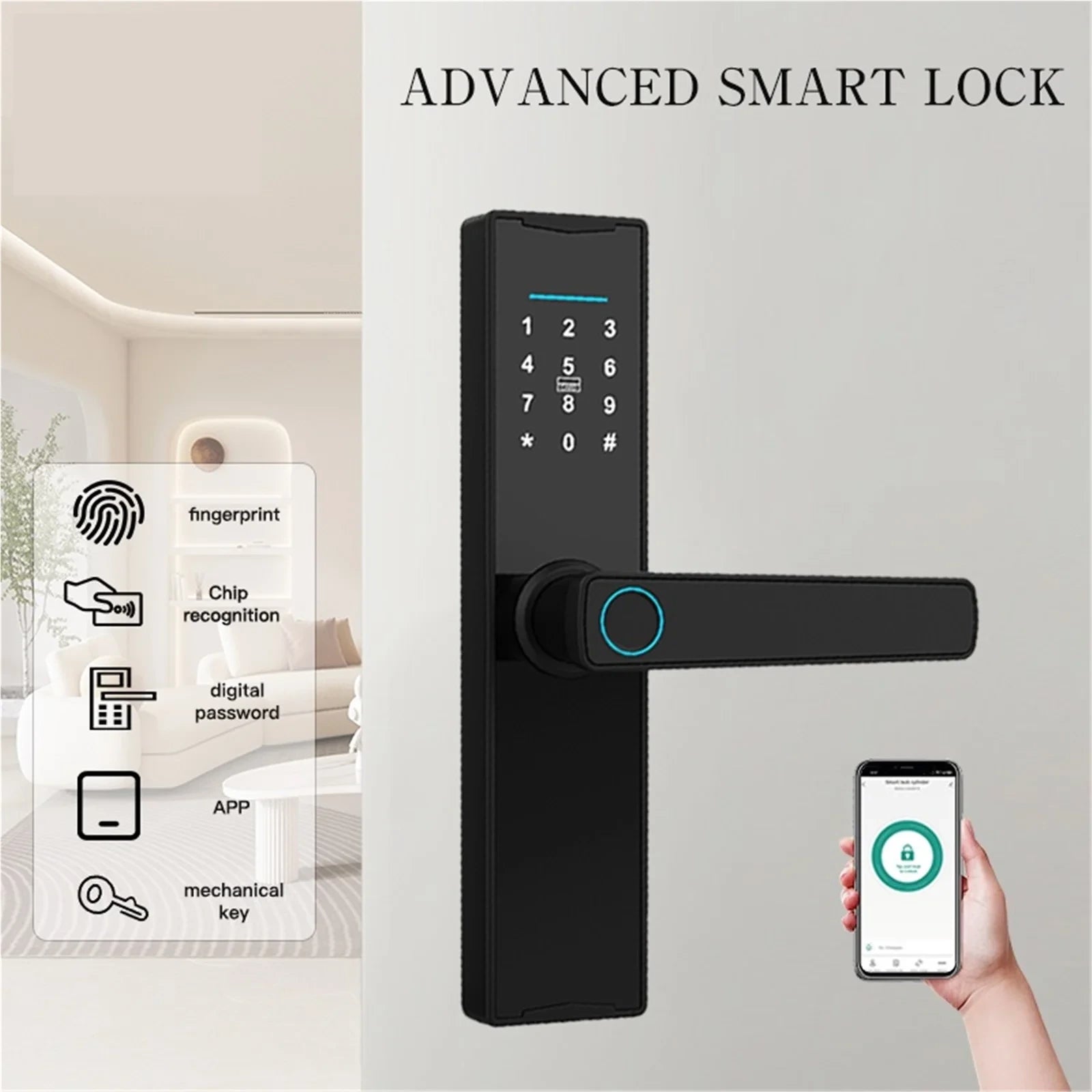 Smart Door Lock Digital Electronic Lock Smart Home Wooden Door Lock Biometric Fingerprint ,Easy to Install — product view 3