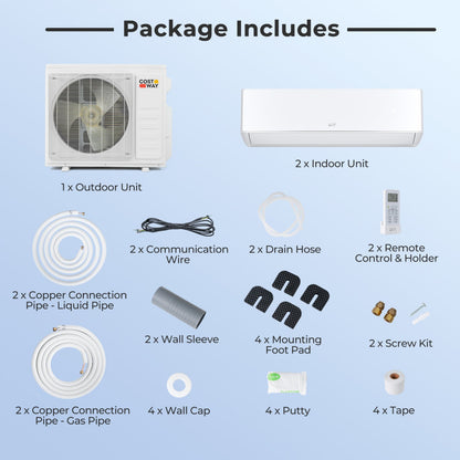 27000 BTU 2-Zone Mini Split Air Conditioner with Heat Pump